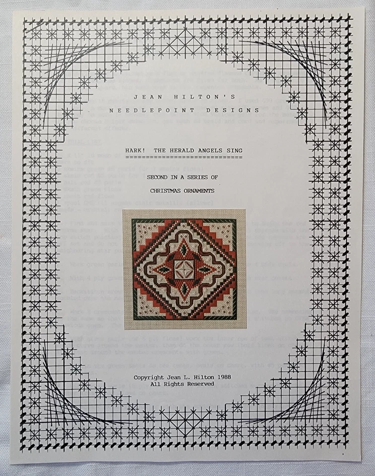 Hark! The Herald Angels Sing needlepoint pattern Jean Hilton 1988 - Image 1 of 1