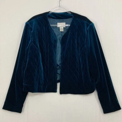Susan Graver size XL Navy Velvet Quilted Open Front Jacket Evening Event Classic - Image 1 of 4