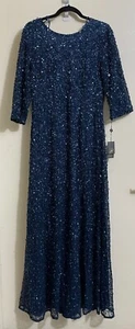 Adrianna Papell Women's 3/4 Sleeve Scoop Back Beaded Gown SIZE 14 - Picture 1 of 5