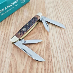 Hen & Rooster Congress Pocket Knife Stainless Steel Blades Pick Bone Handle - Picture 1 of 15