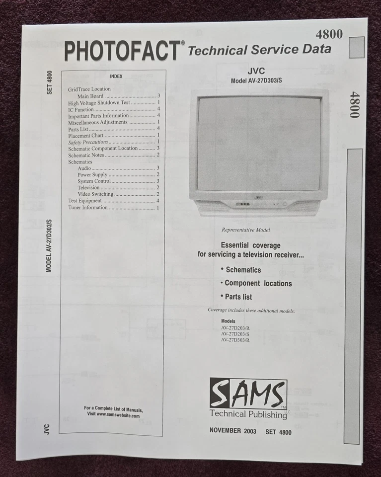 Sams Photofact 4800 Service Manual for JVC AV-27D303/S, AV-27D203/R, AV-27D203/S - Image 1 of 1