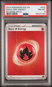 2024 POKEMON 002 BASIC FIRE ENERGY REVERSE HOLO SMOKE ERROR PSA 8 - Picture 1 of 2