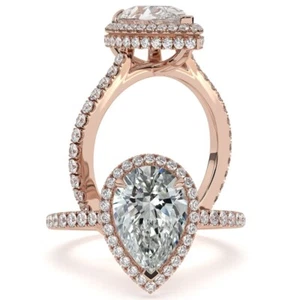 Cathedral Pear Halo CVD Lab Created Diamond Engagement Ring Rose Gold 3.60Ctw . - Picture 1 of 8