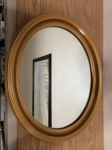 Vintage Oval Wall Mirror J.A Olson Company Permaflect Gold Frame 24" x 20" Cover