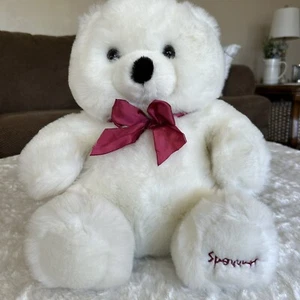 VTG HARRODS White Teddy Bear Red Bow w/ ERROR Mistake "Harrods" Upside-down - Picture 1 of 10