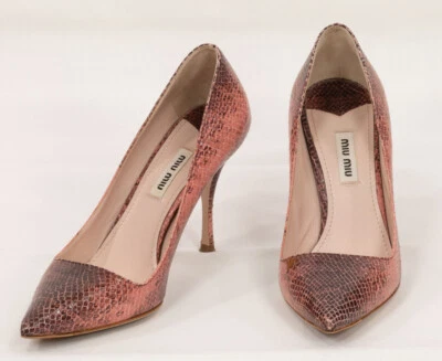 $650 MIU MIU AYERS ROSA CAMELIA PIEL DE SERPIENTE ZAPATOS DE SALÓN PUNTIAGUDOS TALLA 37 Foto 1 de 4