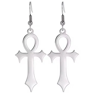Gothic Ankh Earrings Hypoallergenic 316L Stainless Steel Egyptian Cross Dangles - Picture 1 of 4