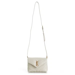 SAINT LAURENT 1990$ White Loulou Toy Strap Bag, Quilted Y Leather, YSL Cassandre - Picture 1 of 16