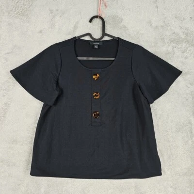 Alfani Top Womens Size PP Black Flutter Sleeve Henley Button Neckline Woven - Image 1 of 4