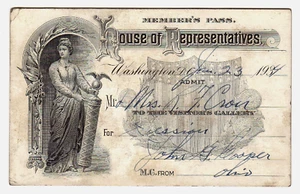 House of Representatives Member's Pass January 23, 1934, Visitor's Gallery - Picture 1 of 1