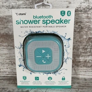 ATOMI Bluetooth Shower Speaker Water Resistant Portable Teal Built-In Mic - Picture 1 of 4