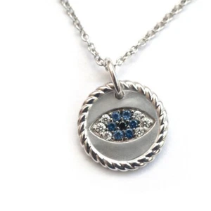 DAVID YURMAN New Evil Eye Charm Pendant Necklace 18K White Gold 16-18" Diamond - Picture 1 of 13