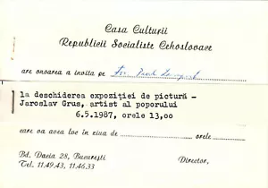Romania, 1987, Vintage Exhibition Invitation - Czechoslovakia House of Culture - Picture 1 of 1