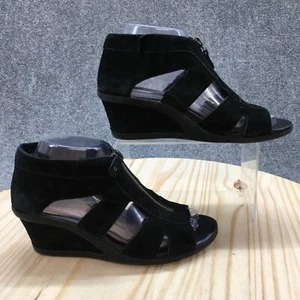 Earth Platform Wedge Womens 7.5B Poppi Front Zip Peep Toe Sandal Casual Suede - Picture 1 of 17