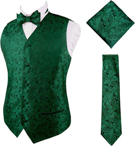 Alizeal Mens Classic 4pc Paisley Jacquard Waistcoat Suit Vest Set