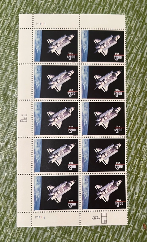 US STAMPS # 2544 SPACE SHUTTLE CHALLENGER PLATE BLOCK STRIP OF 10 (2 PB's)  MNH - Image 1 of 2