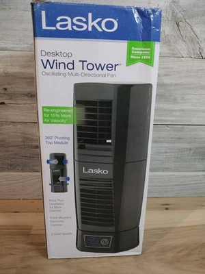 Lasko Desktop Wind Tower Fan 2-Speed Oscillating Black Model 4910 New in Box - Image 1 of 4