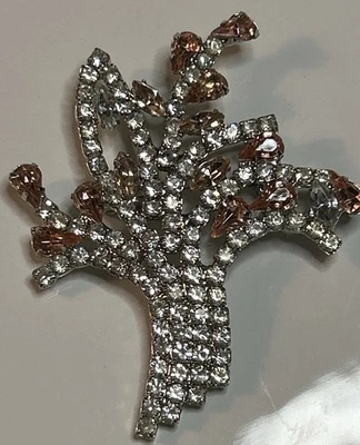 Vintage Rhinestone Tree Brooch 1950’s,Pink & White, Glass 2.75” Sparkling Silver - Image 1 of 4