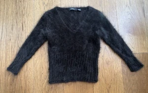 EXPRESS Angora braun Pullover Pulli V-Ausschnitt flauschig Vintage weich Y2K Pin Up sexy - Bild 1 von 3