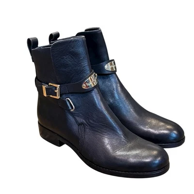 Michael Kors Arley Moto 扣扣踝靴 6 码黑色皮革扣 — 第 1/4 张图片