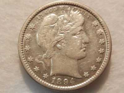 1894 S barber quarter dollar twenty five cent silver us coin - Image 1 of 2