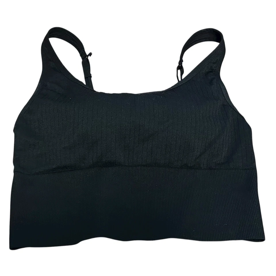 ROSA Activo Sin Costuras Ligeramente Forrado Acanalado Negro Bralette Deporte Yoga Top M DD Foto 1 de 4