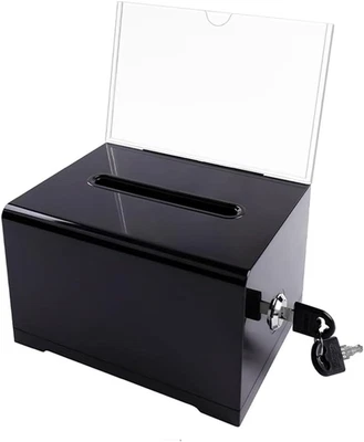Acryl Spendenbox abschließbar schwarz Wahlurne schlüsselschloss Gewinnspiele Abs - Bild 1 von 4