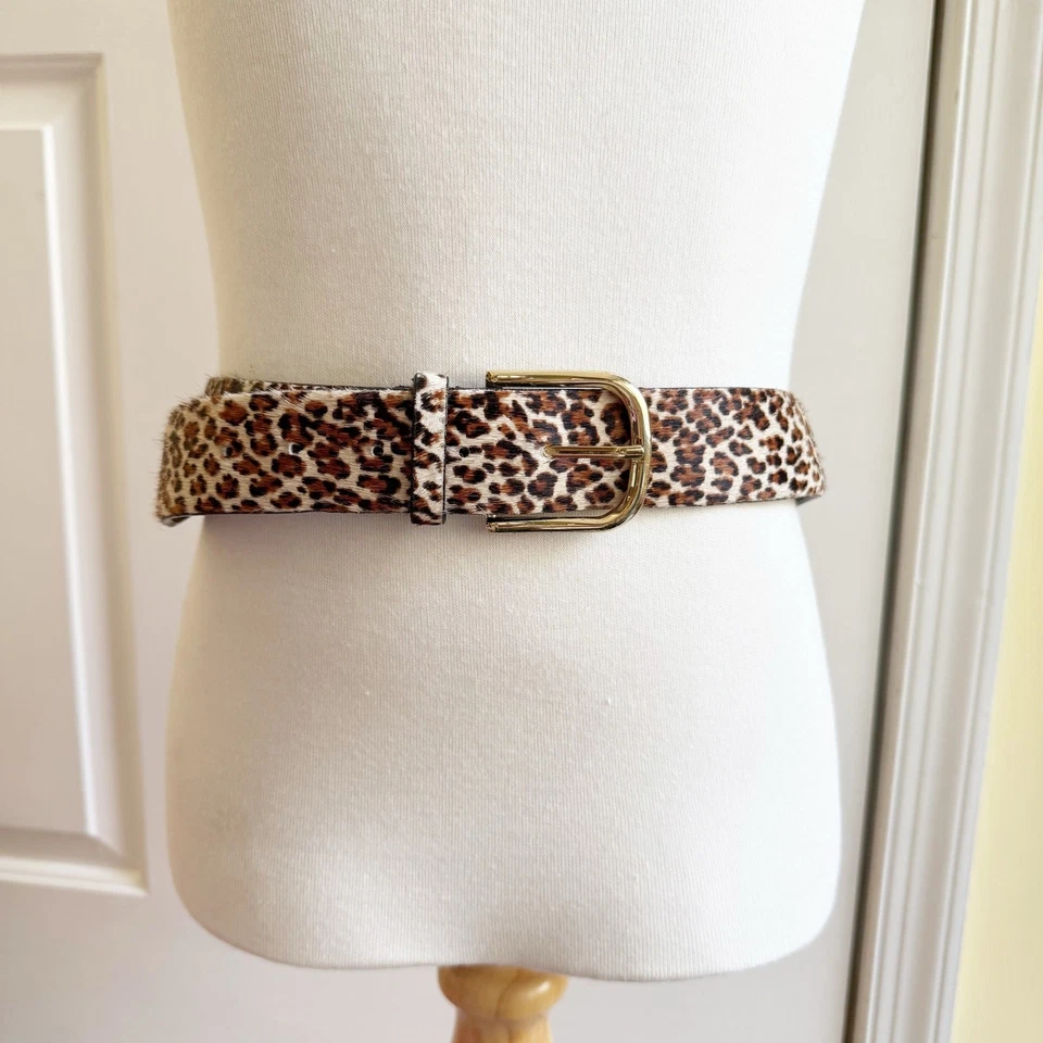Talbots Calf Hair Wide Leopard Print Belt Gold Hardware Size Small Leather  - Image 1 of 4