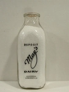 SSPQ Milk Bottle May May's Dairy Farm Elmira Heights NY CHEMUNG COUNTY 2-Color - Picture 1 of 2