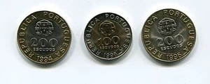 Portugal 1994 and 1995 Bimetallic Set of Escudos UNC 200 and 100 Total 3 Coins - Picture 1 of 2