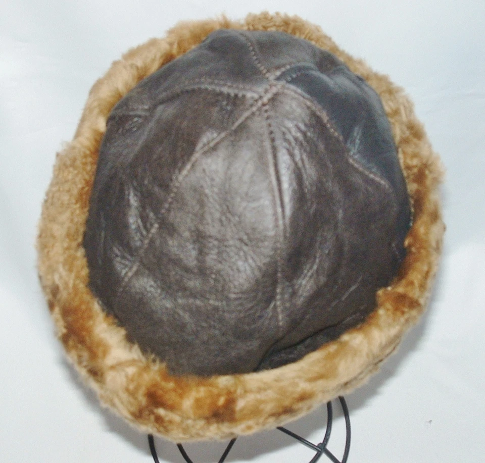 NUEVO gorro redondo marrón piel de oveja sombrero de piel de oveja cuero real cálido para hombre/mujer Foto 1 de 1