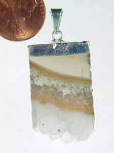 ABER Silber galvanisierter Amethyst Geode Scheibe Anhänger mit SP Kette 9785K - Bild 1 von 3