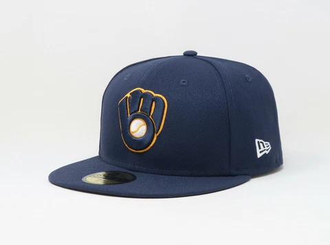 New Era 59Fifty Men's Cap MLB Milwaukee Brewers 2016 Season Navy Blue Hat 7 3/4 Cover