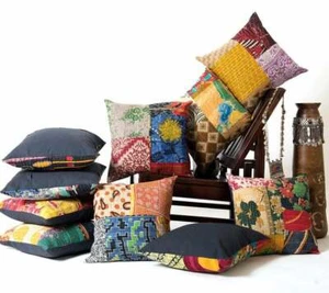 10 PC Wholesale India Cotton Cushion Cover Reversible Style Pillow Floral Kantha - Picture 1 of 5