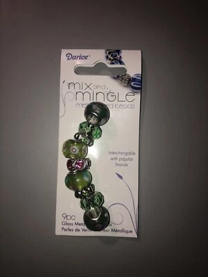 Darice Glass Beads, Metal Lined) 9-Piece Mix n' Mingle String) Pink & Green - Image 1 of 3