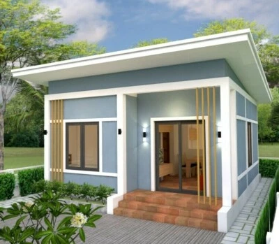 Diseño de casa pequeña 6x7 metros 20x23 pies 2 camas 1 baño cobertizo techo (copia impresa A4) - Imagen 1 de 4