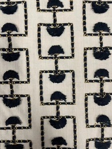 1 Yard schwarz und gold geometrisch bestickt mit Fächer Quasten Mehrzweckstoff - Bild 1 von 12