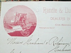Carta comercial manuscrita con cabeza de pico Randle Dugan Machinery 1883 Cincinnati OH - Imagen 1 de 2