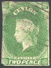 1857 Ceylon SC 4a Two Pence  in Yellow Green  Q. Victoria , WMK 6 - Imperforate