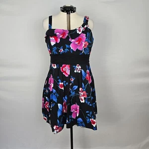 Maurices Kleid Damen 20 schwarz blau rosa Blumen ärmellos Rüschen Knie ausgestellt - Bild 1 von 18