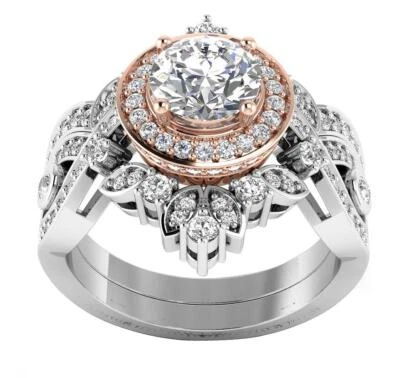 VS F 2.00 Carat Bridal Halo Engagement Lab Grown Diamond Ring Set 10K Solid Gold - Image 1 of 4