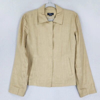 Chaqueta Ann Taylor para mujer mediana tostada recubierta de lino frente a presión ligera informal Foto 1 de 4