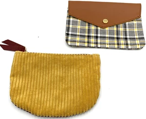Borse Ipsy Makeup Glam una zip in velluto a coste marrone/senape e un plaid giallo due (2) - Foto 1 di 10