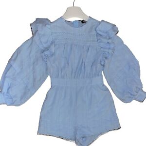 MISSGUIDED NWT Frill Puff Sleeve Baby Blue Playsuit Romper Women’s 4P
