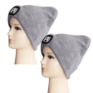 2x LED Lighted Beanie for Kids Winter Warm Knitted Hat Rechargeable Headlamp Cap - Picture 1 of 11