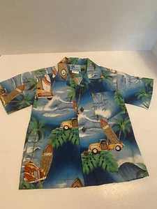 RJC HAWAII Aloha Shirt Jungen Mädchen Gr. 2 blau Button Down Surfboard Truck Luau - Bild 1 von 12