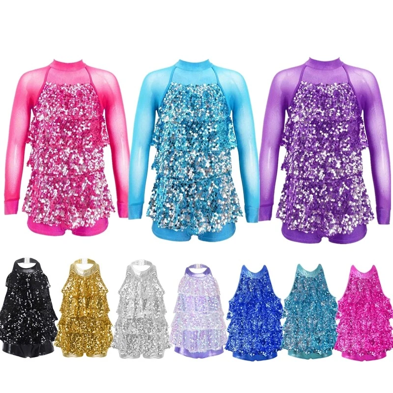 Girls Sequins Leotards Modern Tap Latin Jazz Dance Unitards Sparkling Dancewear - Image 1 of 1