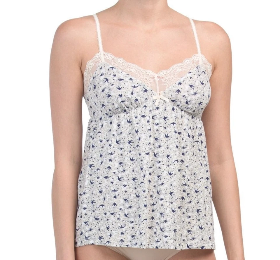 EBERJEY WOMEN'S WHITE GRAY NAVY BLUE W/ LACE LINGERIE CAMISOLE CAMI TOP Sz L