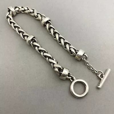 Ralph Lauren RLL Signed Braided Silver Tone Chain Bracelet With Toggle Clasp - Image 1 of 4
