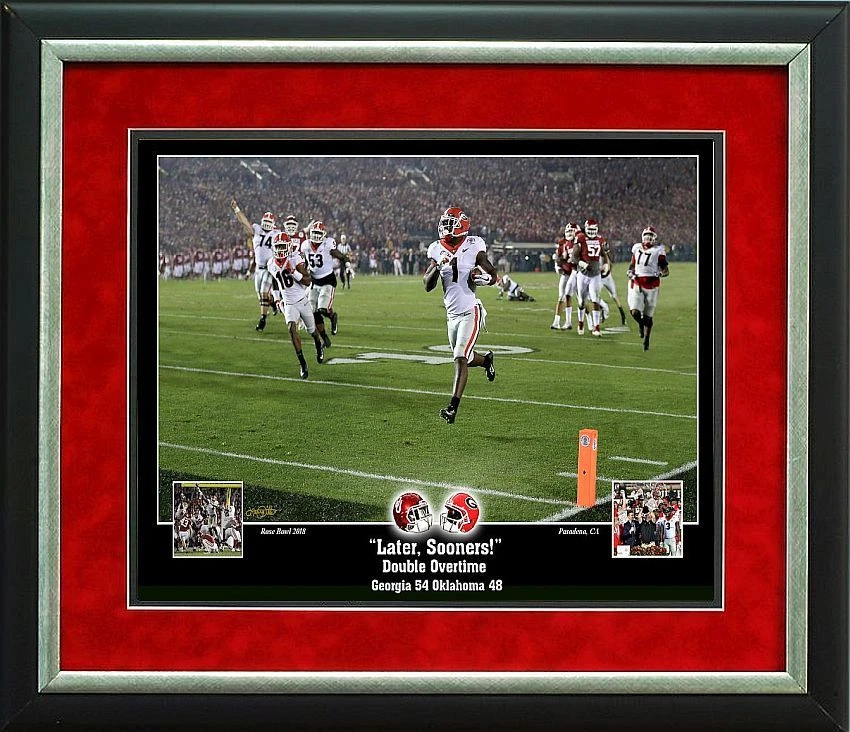 GEORGIA BULLDOGS OVERTIME ROSE BOWL LATER SOONERS MICHEL TD PITTS FRAMED PRINT - Image 1 of 1